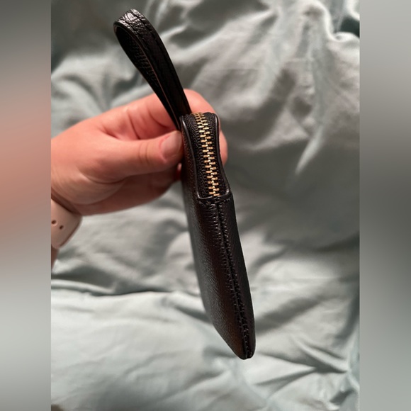 Coach wristlet with strap black/gold leather wallet card holder - Picture 10 of 10